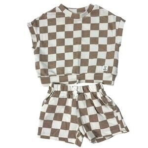 Grayson Mini Beige Checkered Top & Shorts Outfit Size 12 Months